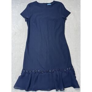 J.McLaughlin Navy Beaded Hem Dress Chiffon Ruffle Trim SZ 6 Evening Classic